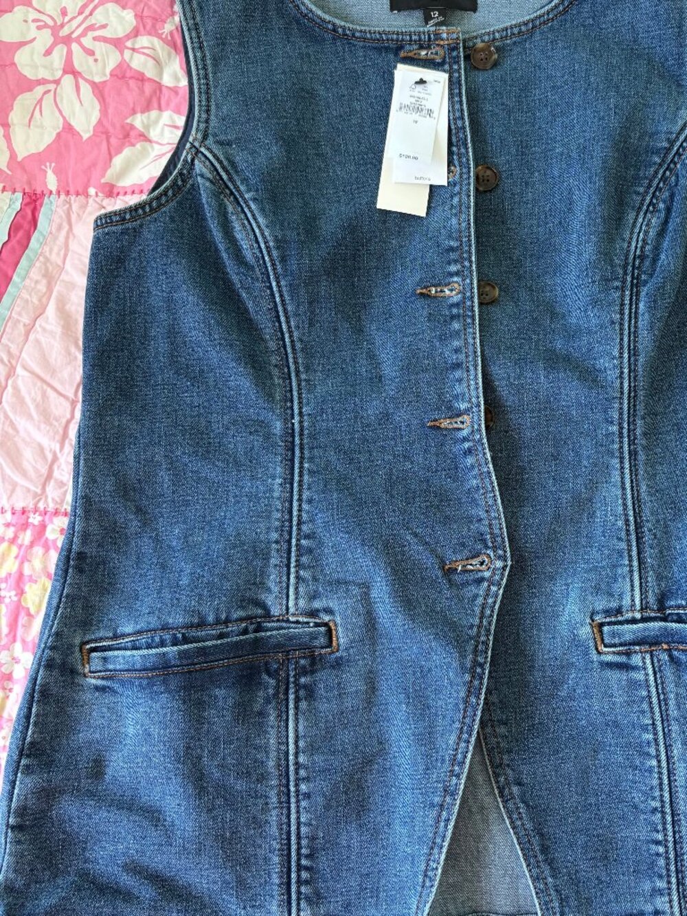 BNWT Banana Republic Long Cutaway Denim Vest Size 12